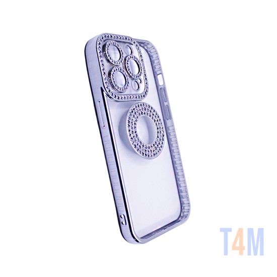 Capa de Silicone Suave com Design de Diamante para Apple iPhone 14 Pro Prata